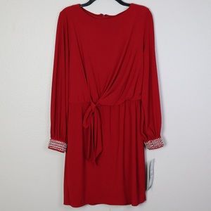 MSK Red Tie Dress With Embellished Cuffs